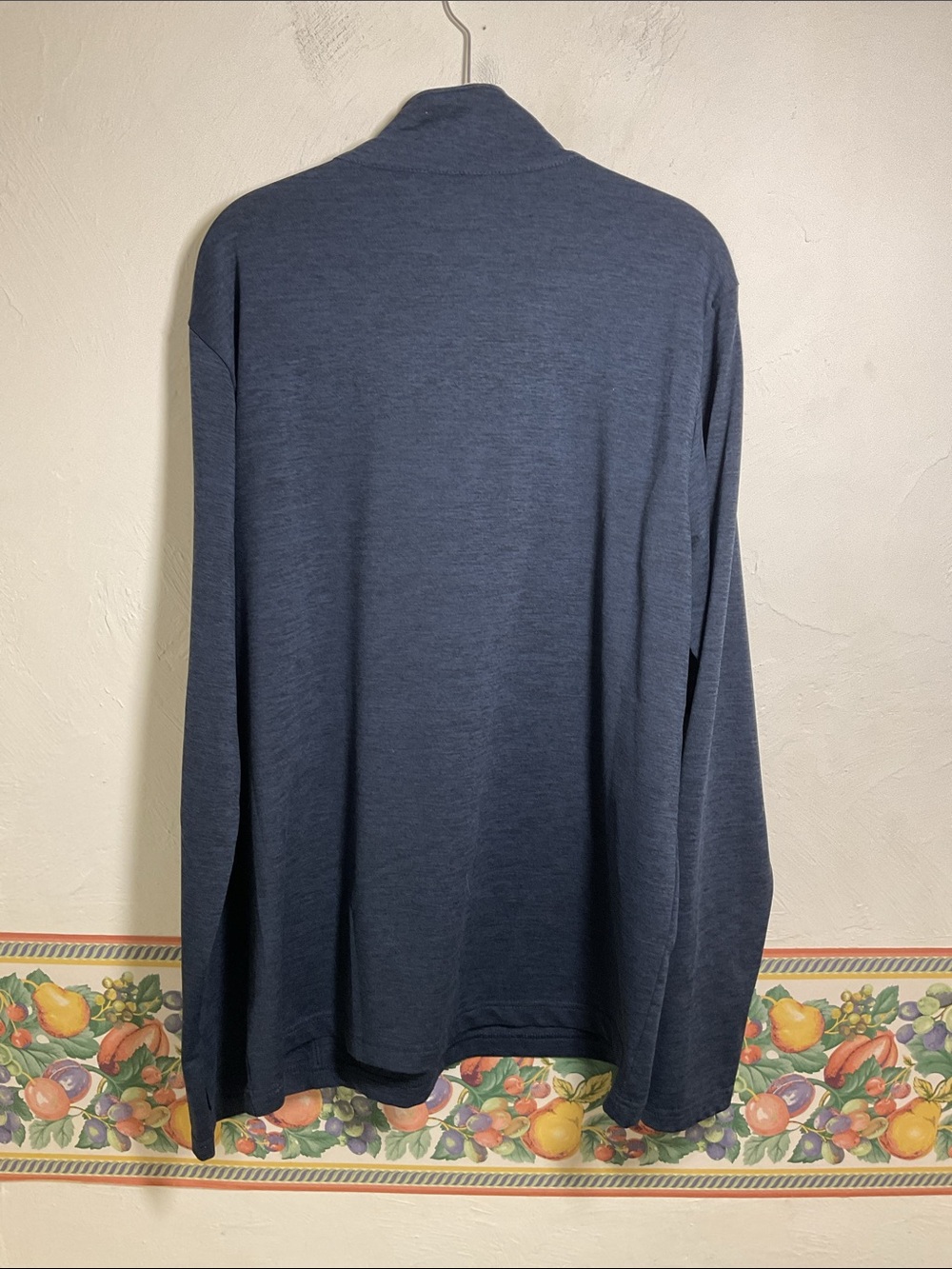 Reebok Mens 1/4 Zip Pullover Navy Heather Blue Long Sleeve Thumbholes Size L - Picture 6 of 12
